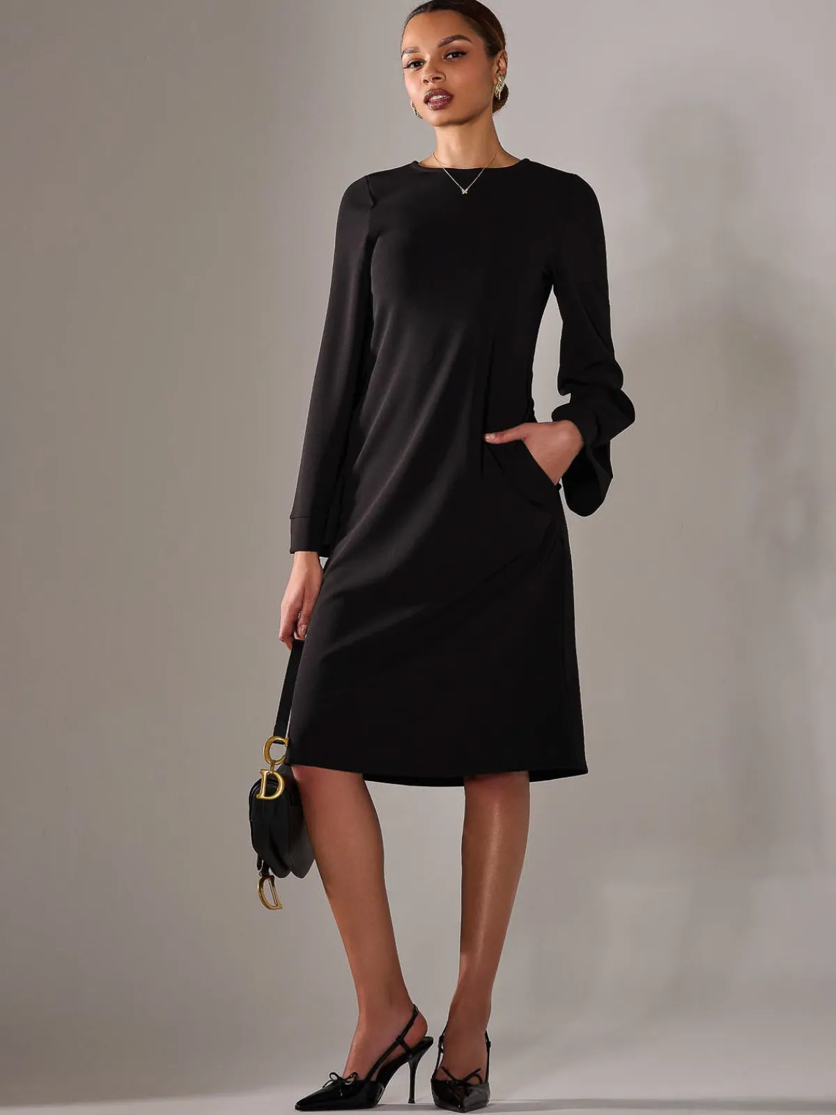 Jolie Moi Occasion Dresses|Office Dresses-Midi A Line Dress, Black
