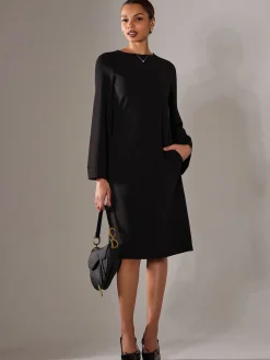 Jolie Moi Occasion Dresses|Office Dresses-Midi A Line Dress, Black