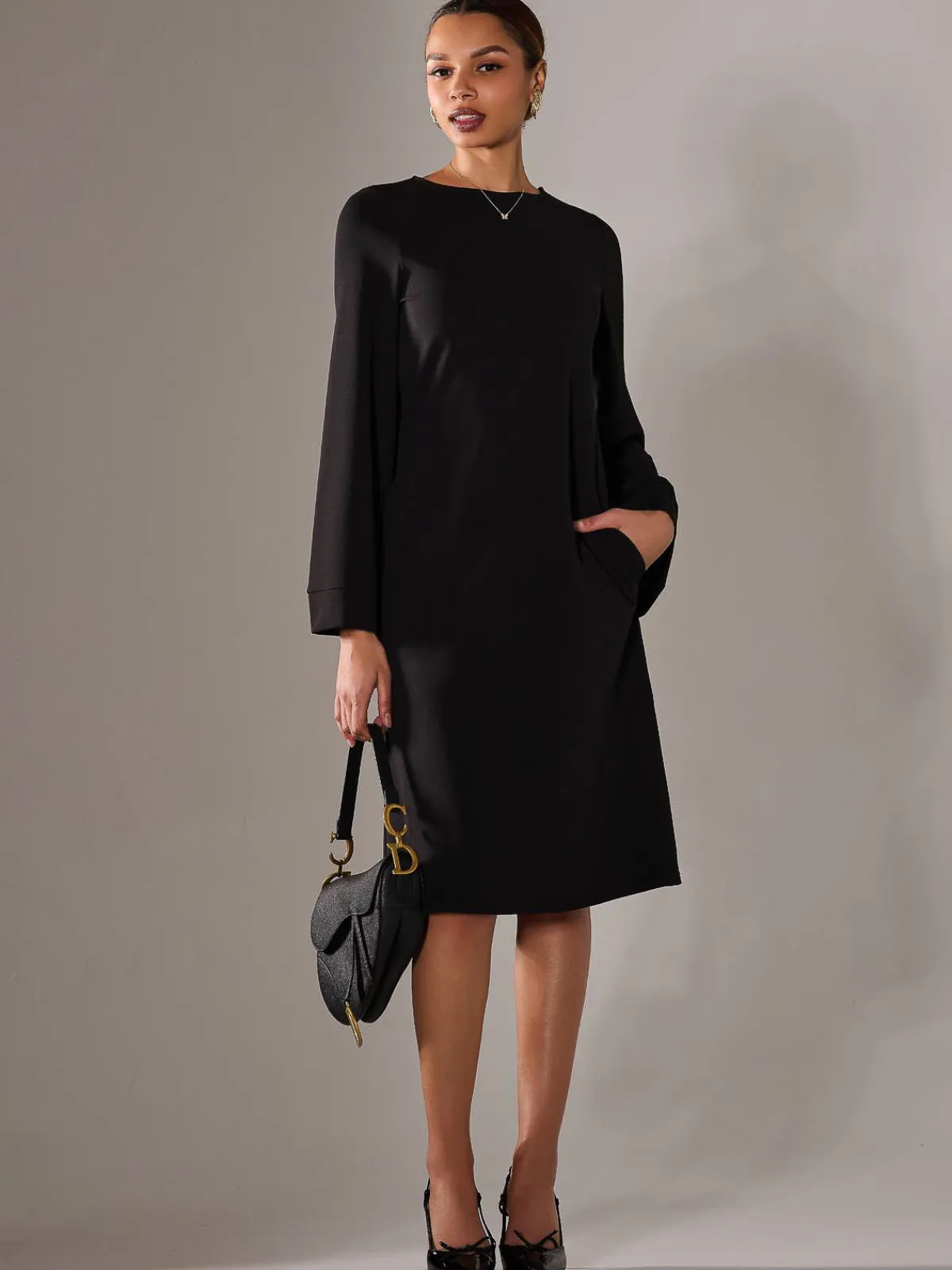 Jolie Moi Occasion Dresses|Office Dresses-Midi A Line Dress, Black