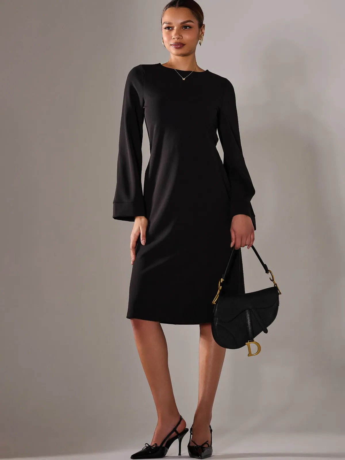Jolie Moi Occasion Dresses|Office Dresses-Midi A Line Dress, Black
