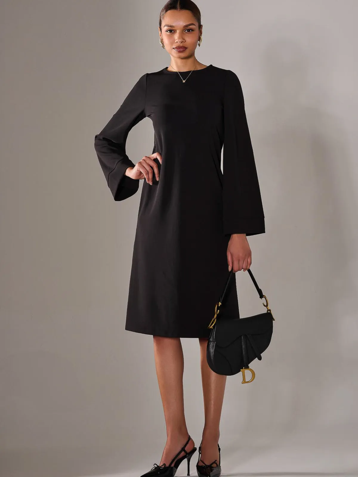 Jolie Moi Occasion Dresses|Office Dresses-Midi A Line Dress, Black