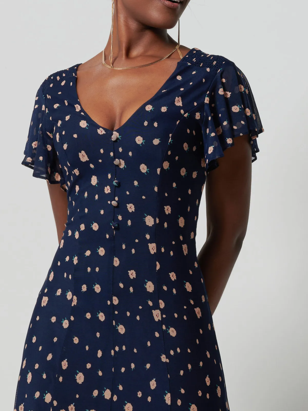 Jolie Moi Occasion Dresses|Floral Dresses-Mirrored Mesh Fit & Flare Midi Dress, Navy Floral