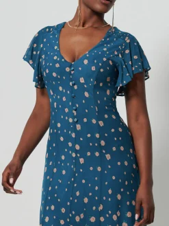 Jolie Moi Occasion Dresses|Mesh Dresses-Mirrored Mesh Fit & Flare Midi Dress, Teal floral