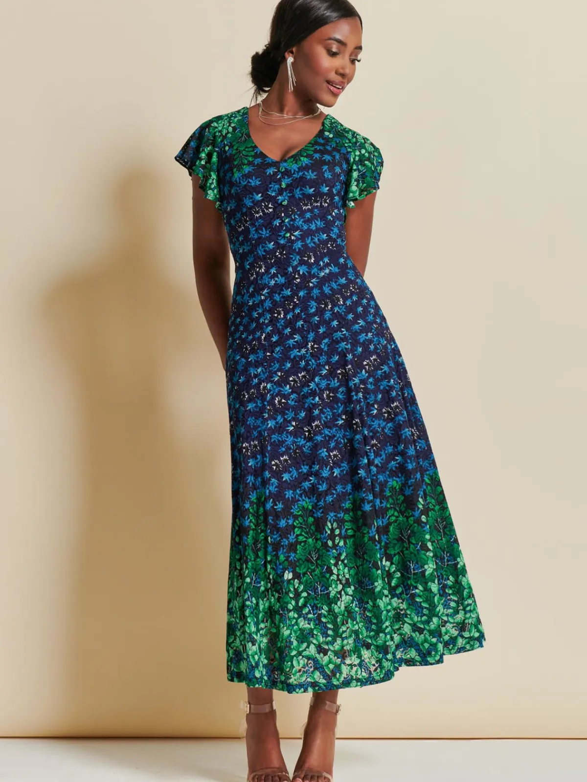 Jolie Moi Occasion Dresses|Signature Lace-Mirrored Print Lace Maxi Dress, Green Multi