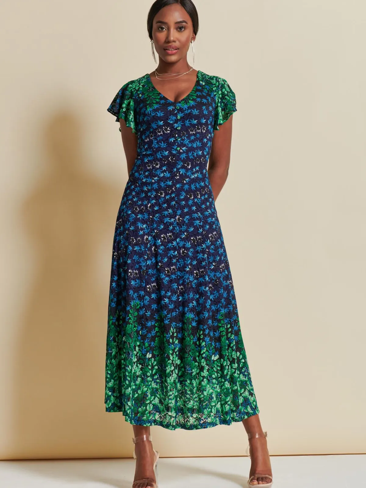 Jolie Moi Occasion Dresses|Signature Lace-Mirrored Print Lace Maxi Dress, Green Multi