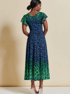 Jolie Moi Occasion Dresses|Signature Lace-Mirrored Print Lace Maxi Dress, Green Multi