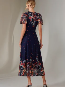 Jolie Moi Occasion Dresses|Floral Dresses-Mirror Print Mesh Wrap Maxi Dress, Floral Multi