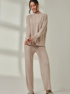 Jolie Moi Co-Ords|Weekend Casuals-Mockneck Pocket Knit Jumper, Mink Heather