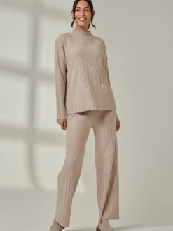 Jolie Moi Co-Ords|Weekend Casuals-Mockneck Pocket Knit Jumper, Mink Heather