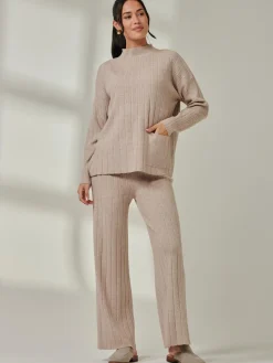 Jolie Moi Co-Ords|Weekend Casuals-Mockneck Pocket Knit Jumper, Mink Heather