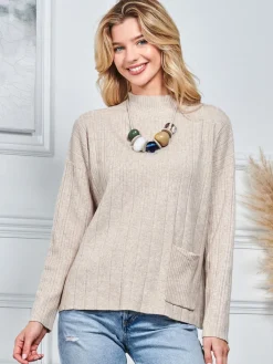 Jolie Moi Co-Ords|Weekend Casuals-Mockneck Pocket Knit Jumper, Mink Heather