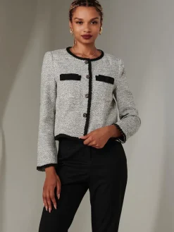 Jolie Moi Coats & Jackets|Blazers- Monochrome Tweed Contrast Jacket