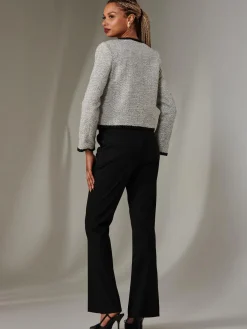 Jolie Moi Coats & Jackets|Blazers- Monochrome Tweed Contrast Jacket