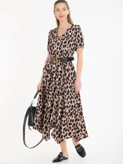 Jolie Moi Office Wear|Weekend Casuals-Nana Hanky Hem Dress, Pink Animal