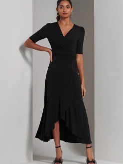 Jolie Moi Occasion Dresses|Jersey Dresses-Olana Jersey Frill Hem Maxi Dress, Black