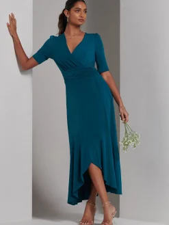 Jolie Moi Occasion Dresses|Jersey Dresses-Olana Jersey Frill Hem Maxi Dress, Teal