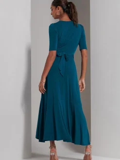 Jolie Moi Occasion Dresses|Jersey Dresses-Olana Jersey Frill Hem Maxi Dress, Teal