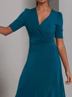 Jolie Moi Occasion Dresses|Jersey Dresses-Olana Jersey Frill Hem Maxi Dress, Teal