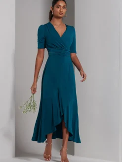 Jolie Moi Occasion Dresses|Jersey Dresses-Olana Jersey Frill Hem Maxi Dress, Teal