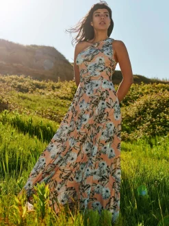 Jolie Moi Occasion Dresses|Floral Dresses-One Shoulder Maxi Jersey Dress, Floral Multi