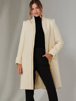 Jolie Moi Coats & Jackets-Open Neckline Woven Coat, Oyster