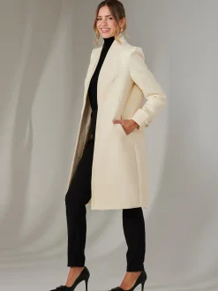 Jolie Moi Coats & Jackets-Open Neckline Woven Coat, Oyster
