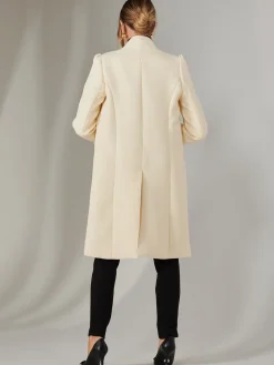 Jolie Moi Coats & Jackets-Open Neckline Woven Coat, Oyster