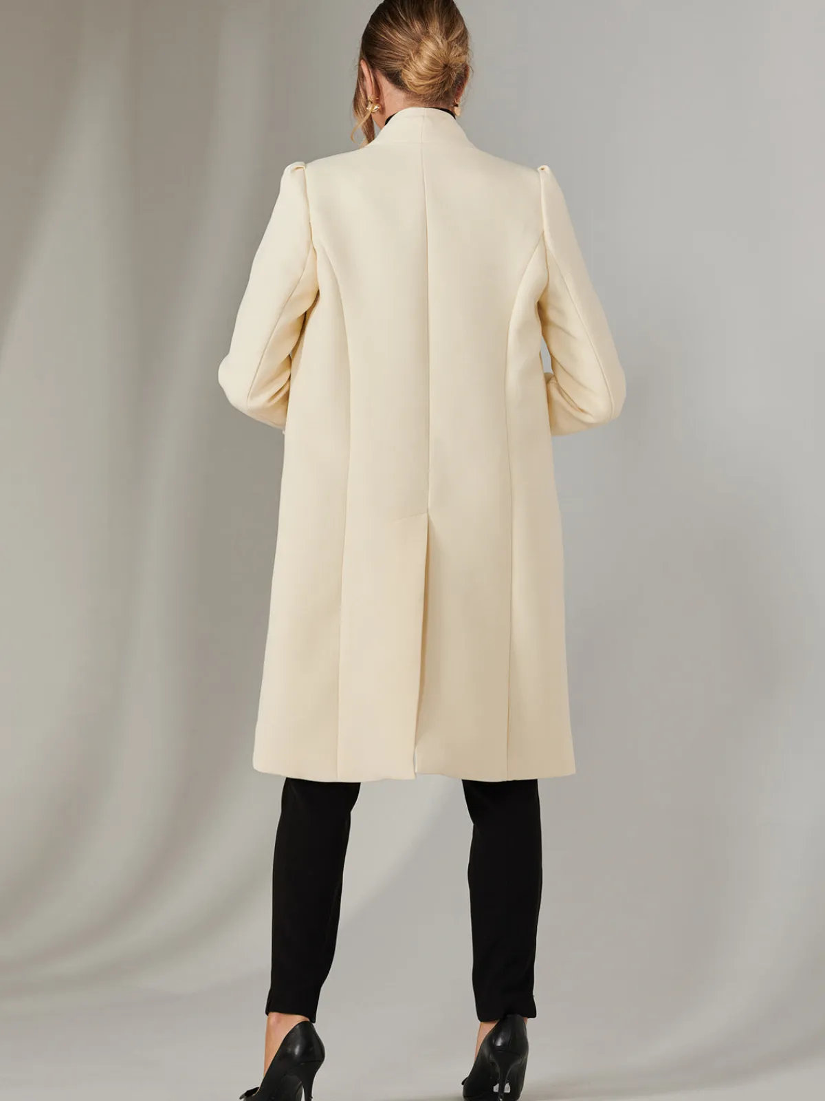 Jolie Moi Coats & Jackets-Open Neckline Woven Coat, Oyster
