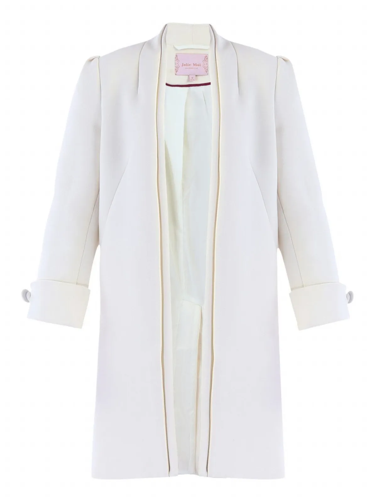 Jolie Moi Coats & Jackets-Open Neckline Woven Coat, Oyster