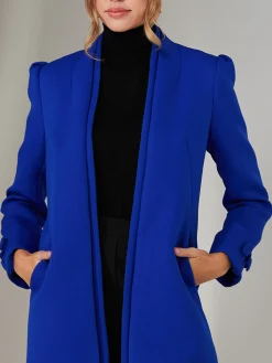 Jolie Moi Coats & Jackets-Open Neckline Woven Coat, Royal Blue