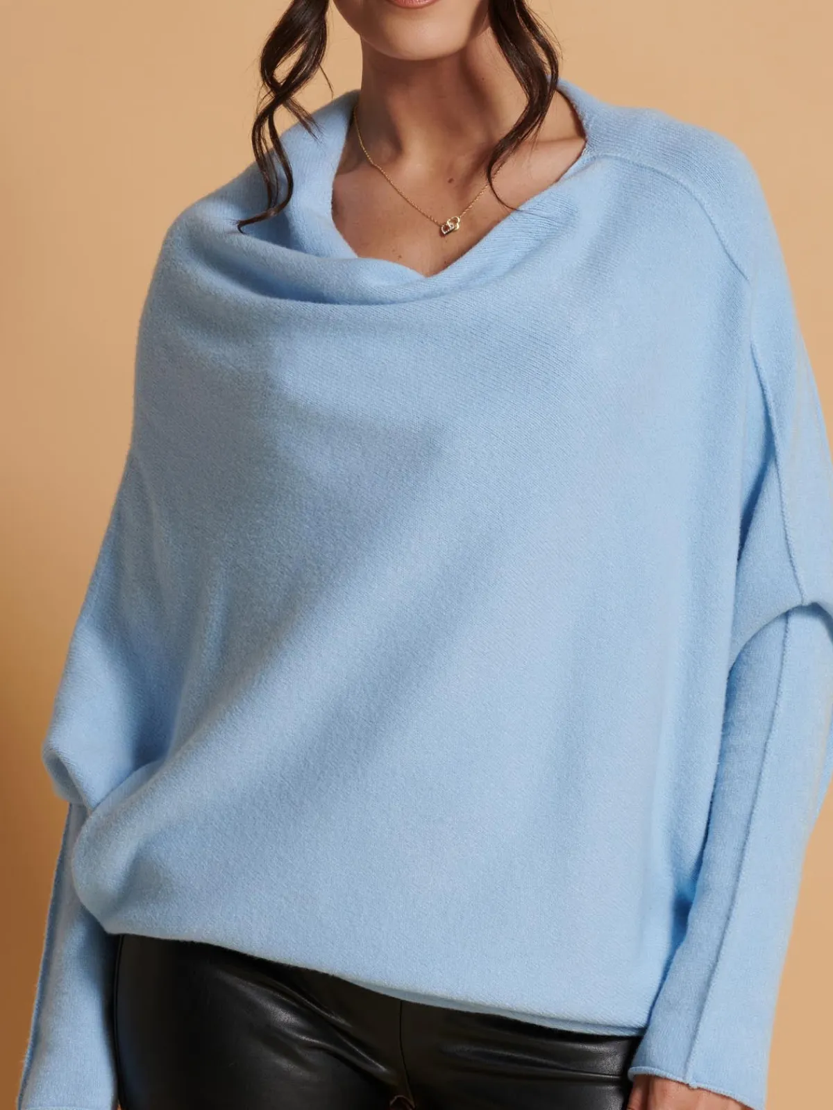 Jolie Moi Knitted Jumpers-Oversize Asymmetric Knitted Jumper, Baby Blue