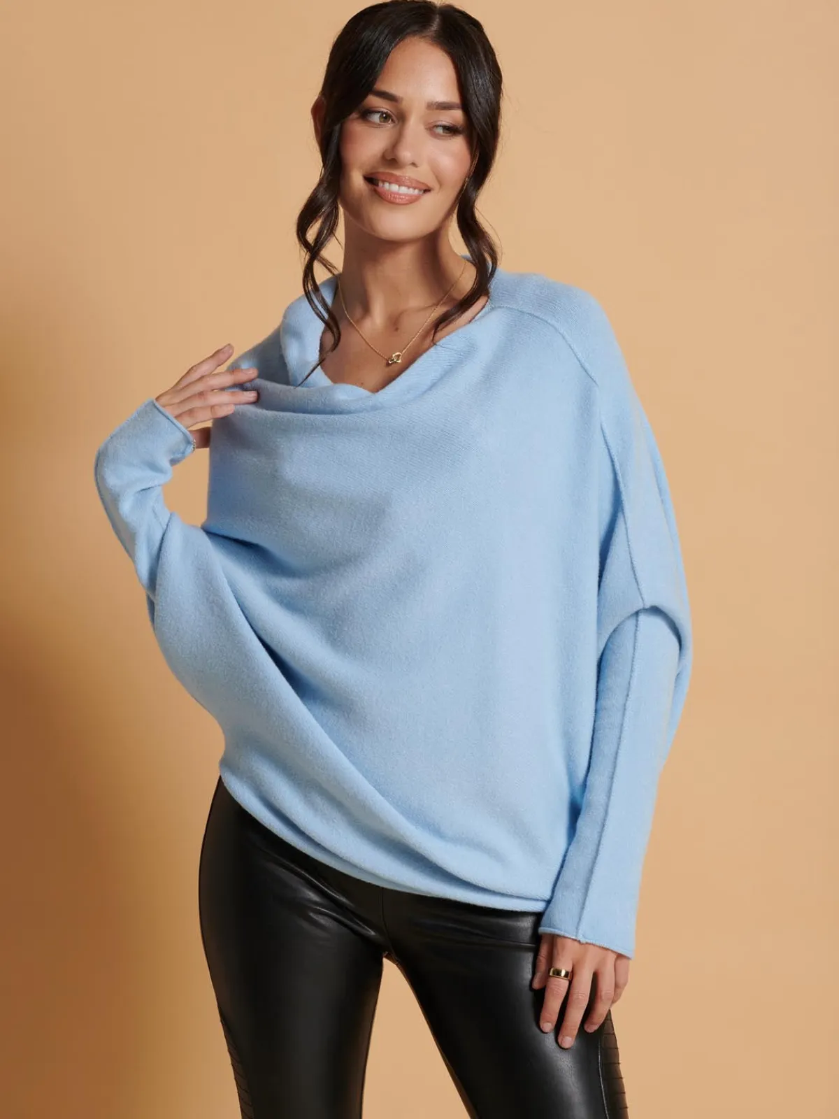 Jolie Moi Knitted Jumpers-Oversize Asymmetric Knitted Jumper, Baby Blue