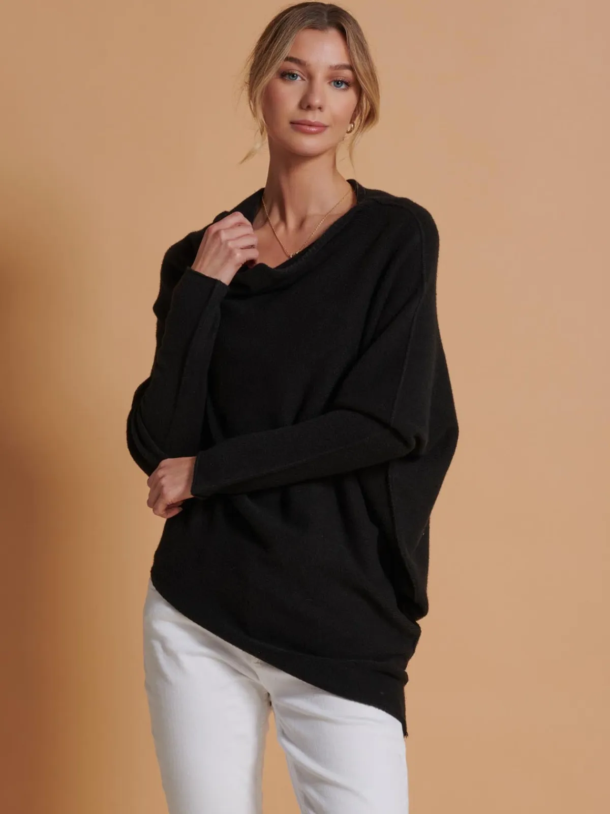 Jolie Moi Knitted Jumpers-Oversize Asymmetric Knitted Jumper, Black