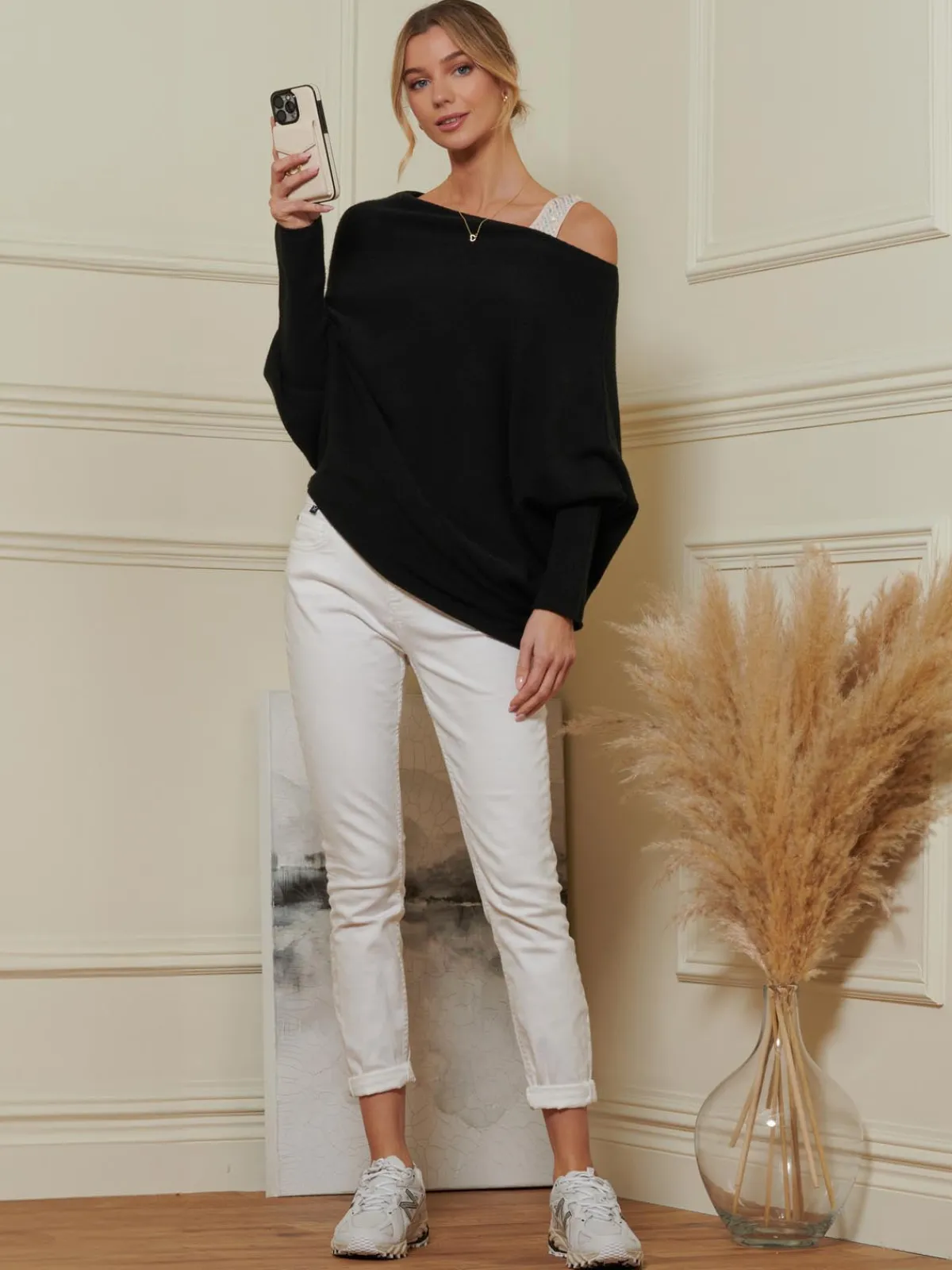 Jolie Moi Knitted Jumpers-Oversize Asymmetric Knitted Jumper, Black