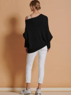 Jolie Moi Knitted Jumpers-Oversize Asymmetric Knitted Jumper, Black