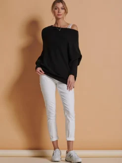 Jolie Moi Knitted Jumpers-Oversize Asymmetric Knitted Jumper, Black