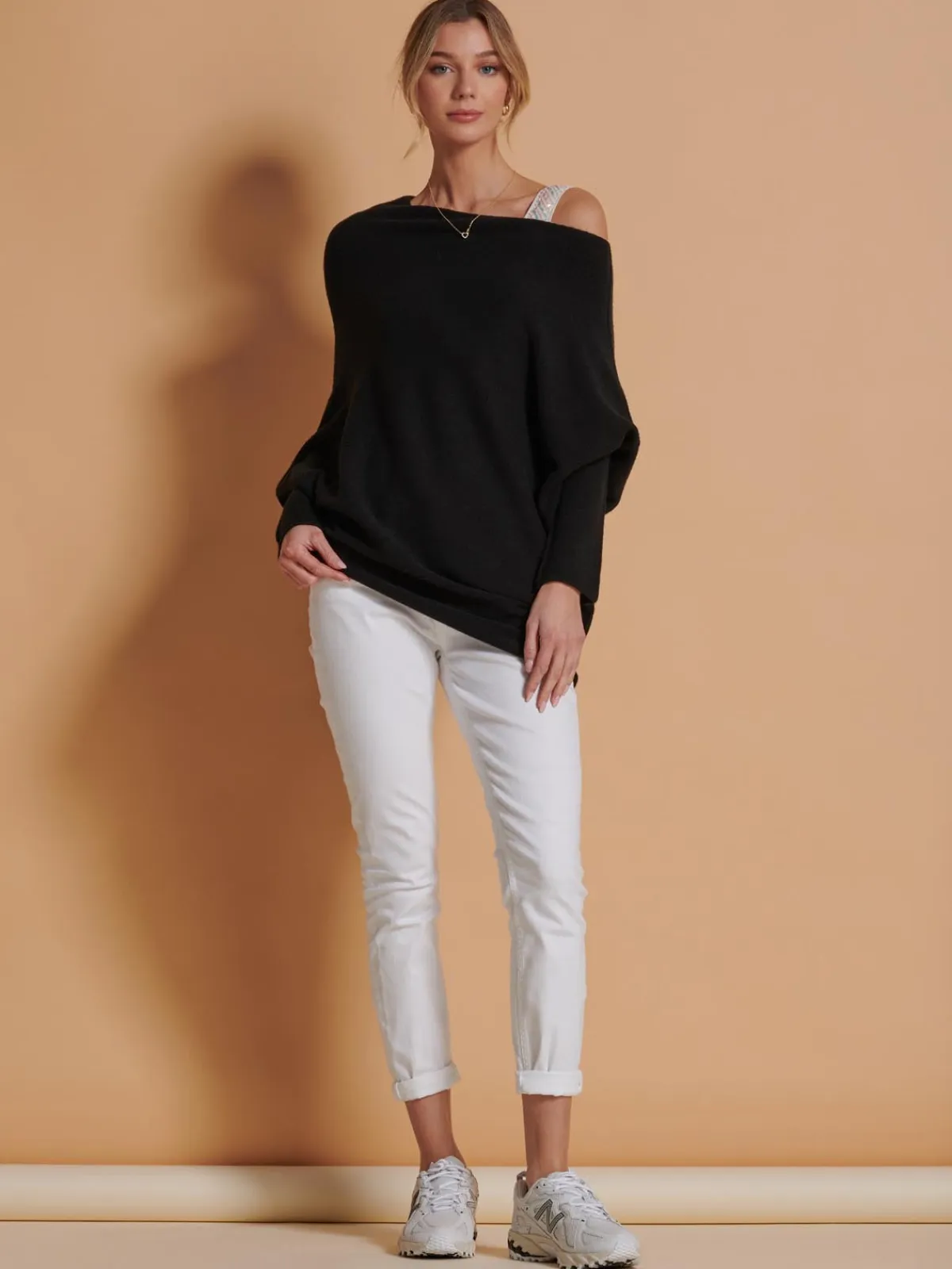 Jolie Moi Knitted Jumpers-Oversize Asymmetric Knitted Jumper, Black