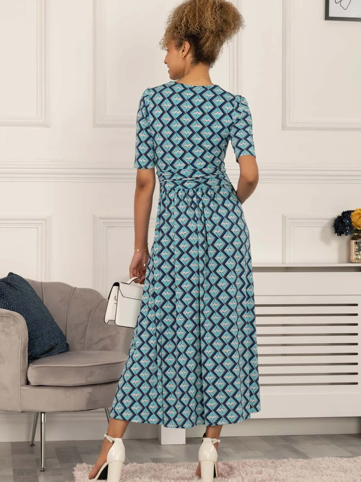 Jolie Moi Occasion Dresses|Wrap Dresses-Paislyn Pleat Jersey Maxi Dress, Green Geo