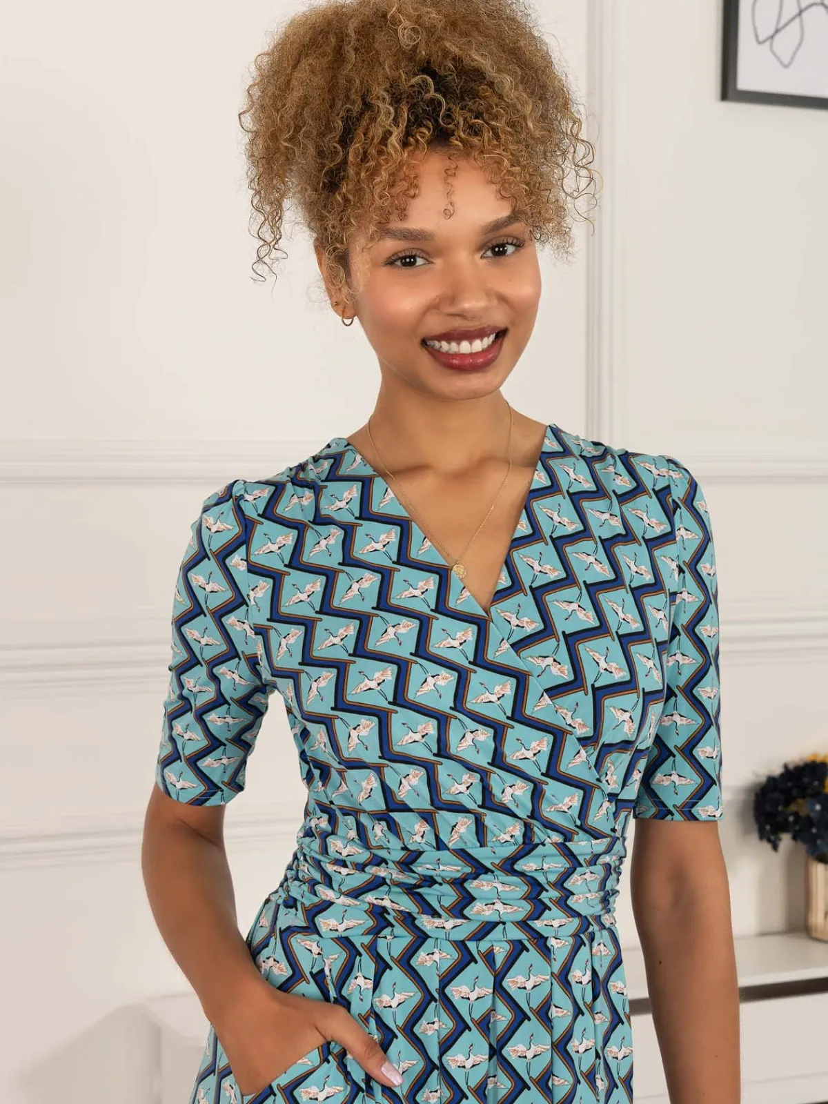 Jolie Moi Occasion Dresses|Wrap Dresses-Paislyn Pleat Jersey Maxi Dress, Green Geo