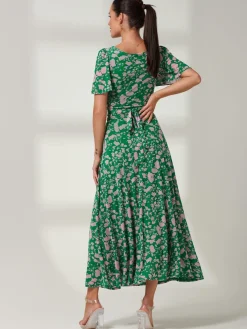 Jolie Moi Occasion Dresses|Floral Dresses-Paityn Angel Sleeve Mesh Maxi Dress, Green Floral