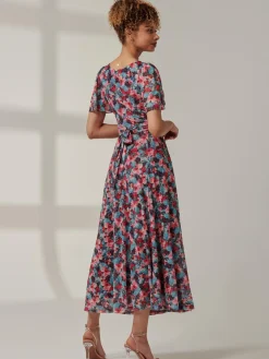Jolie Moi Occasion Dresses|Floral Dresses-Paityn Angel Sleeve Mesh Maxi Dress, Teal Floral