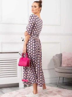 Jolie Moi Occasion Dresses|Weekend Casuals-Pauline Sleeved Maxi Dress, Pink Birds