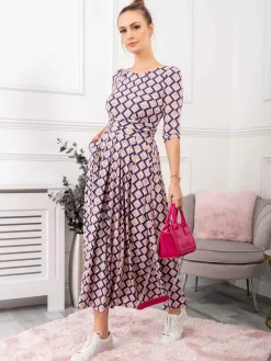 Jolie Moi Occasion Dresses|Weekend Casuals-Pauline Sleeved Maxi Dress, Pink Birds