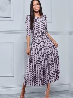 Jolie Moi Occasion Dresses|Jersey Dresses-Pauline Sleeved Maxi Dress, Pink Pattern