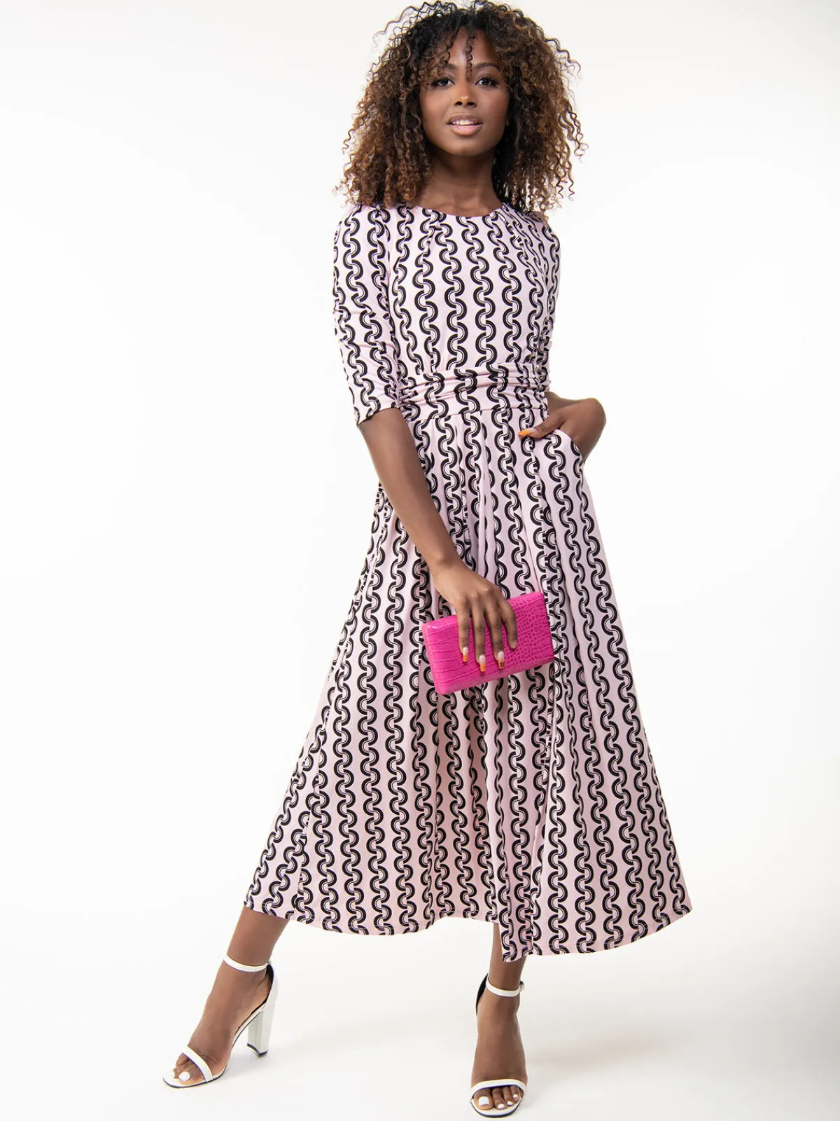 Jolie Moi Occasion Dresses|Jersey Dresses-Pauline Sleeved Maxi Dress, Pink Pattern