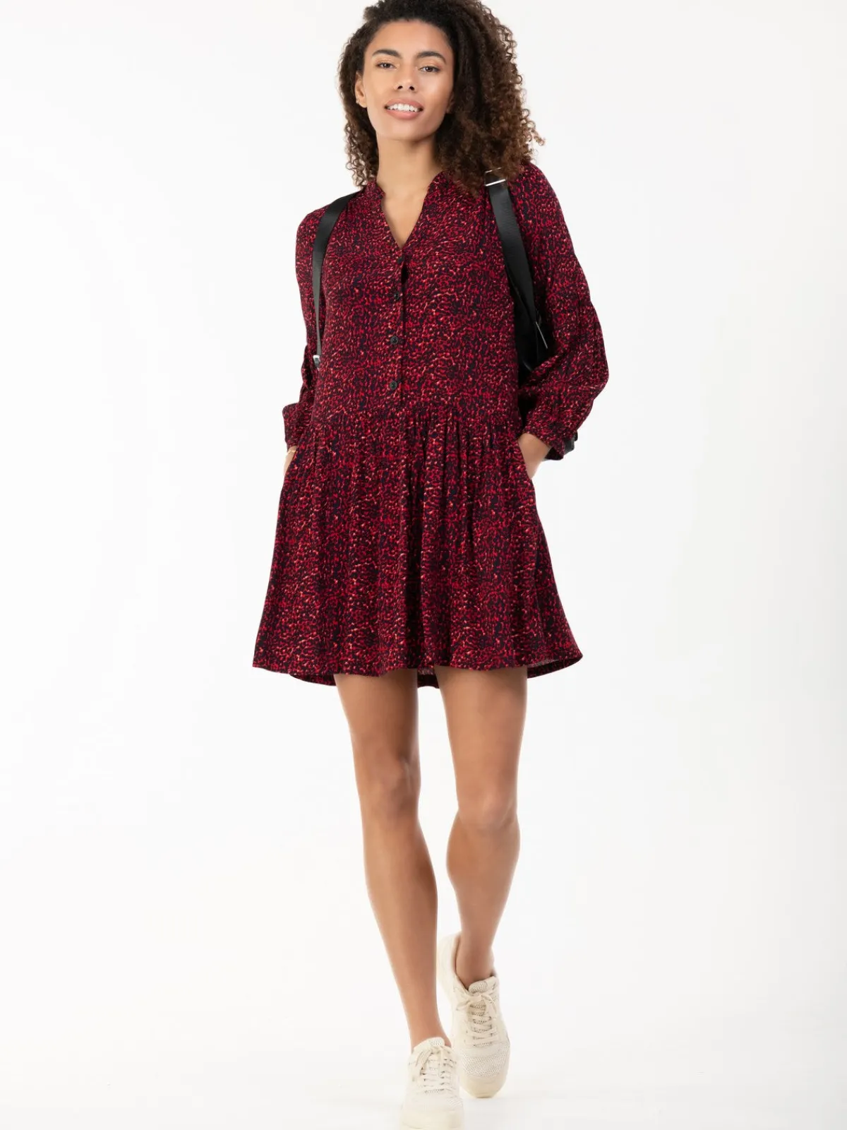 Jolie Moi Occasion Dresses|Shirt Dresses-Penele Printed Viscose Shirt Dress, Red Animal