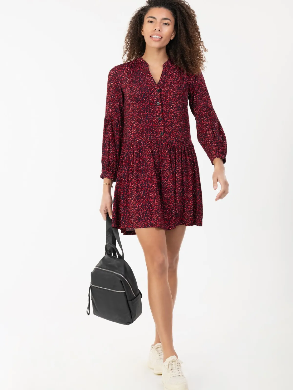 Jolie Moi Occasion Dresses|Shirt Dresses-Penele Printed Viscose Shirt Dress, Red Animal