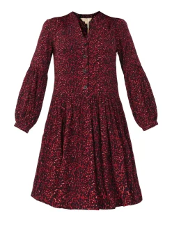 Jolie Moi Occasion Dresses|Shirt Dresses-Penele Printed Viscose Shirt Dress, Red Animal