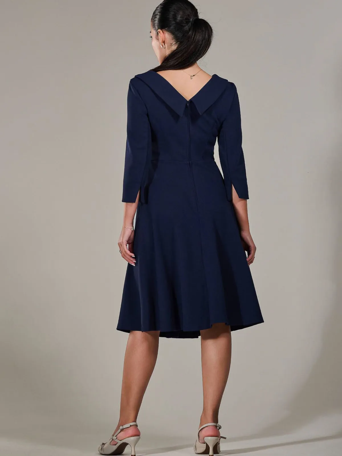 Jolie Moi Office Wear|Office Dresses-Petite Button Collar Dress, Navy