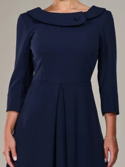 Jolie Moi Office Wear|Office Dresses-Petite Button Collar Dress, Navy